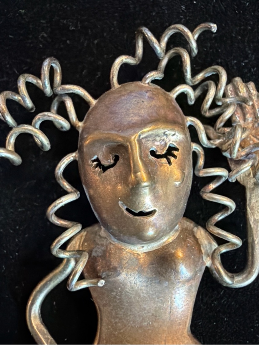 VTG MCM USA Artist Sharon Seggi Brooch Brass And Silver Plate Signed